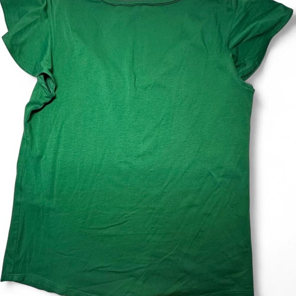 White House Black Market Kelly Green Glamgetter Flutter Sleeve V-Neck Tee Size S - Picture 2 of 6